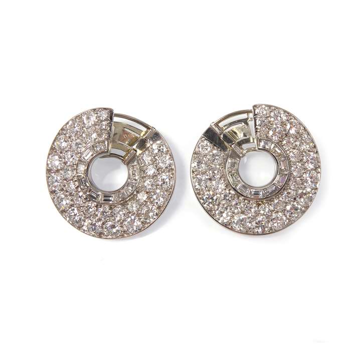 Pair of Art Deco pave diamond circle hoop earrings